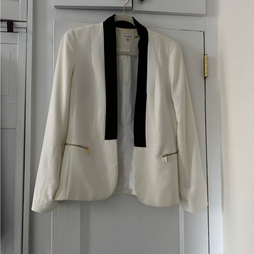 Calvin Klein Cream Blazer with Black Trim